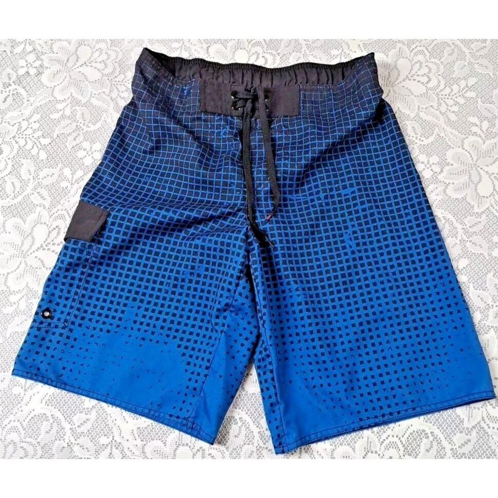 Tony Hawk Swim Trunks Men's M Board Blue Black All-over Print‎ Side Pocket Liner